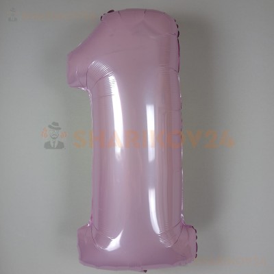 Шар (40''/102 см) Цифра, 1, Розовый, Макарунс